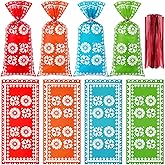 Wesnoy 100 Pcs Mexican Fiesta Cellophane Treat Bags Mexican Candy Bags Cinco De Mayo Goody Sacks Fiesta Party Favor Goodie Gift Sack for Party Birthday, with 150 Red Twist Ties(Fresh)