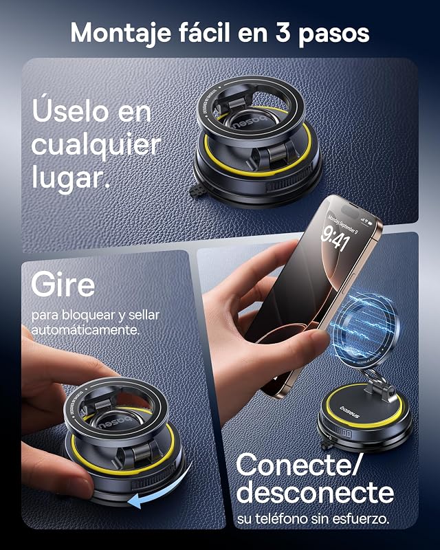 VC2 Flex, suporte magnético móvel para carro, suporte Magsafe para tablier e para-brisas, ajustável a 720° e dobrável para iPhone 16 15 14 13 12 Pro MAX