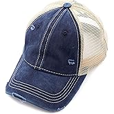 C.C Hatsandscarf Exclusives Washed Distressed Cotton Denim Ponytail Hat Adjustable Baseball Cap (BT-12) (BT-13)