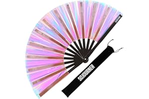 SoJourner Bags Rave Fan - Large Folding Fan - Clack Fan Hand Fan for Raves, Halloween, Burlesque, Rainbow Outfits for Women & Festival Accessories