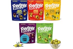 Freestyle Snacks Olive Snack Packs - As Seen on Shark Tank - Fresh Pitted Green & Kalamata Olives, 5 Flavors, Grown in Greece, All Natural, Non-GMO, Sugar-Free - Variety Pack, 4oz (5 Pack)