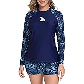 ALLTOKE Womens Long Sleeve Two Piece Rash Guard with Built in Bra Swim Shirts with Shorts UPF50+ Quick Dry Swimsuit