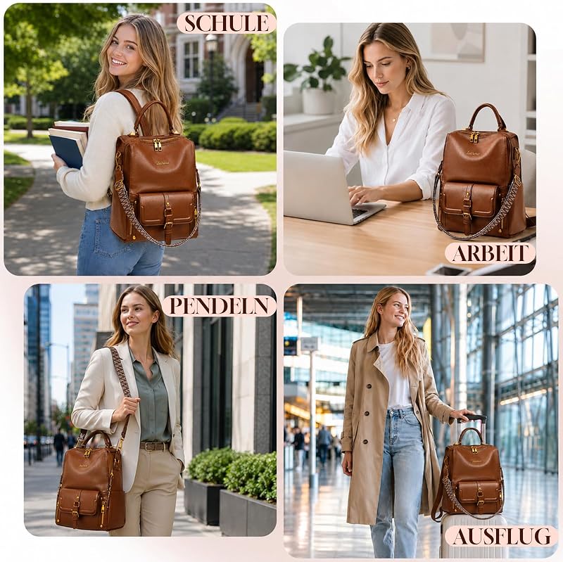 Rucksack Damen Wasserdicht,Diebstahlsicherer Cityrucksack,Veganes Leder Rucksack,eleganter Tagesrucksack,Leichte Rucksackhandtasche für Alltag,Pendeln,Büro,Uni und Reisen