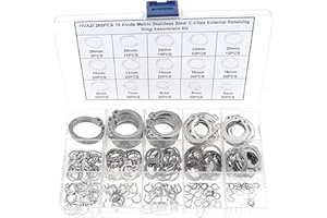 HVAZI 265PCS Metric 304 Stainless Steel C-Clips External Retaining Ring Assortment Kit