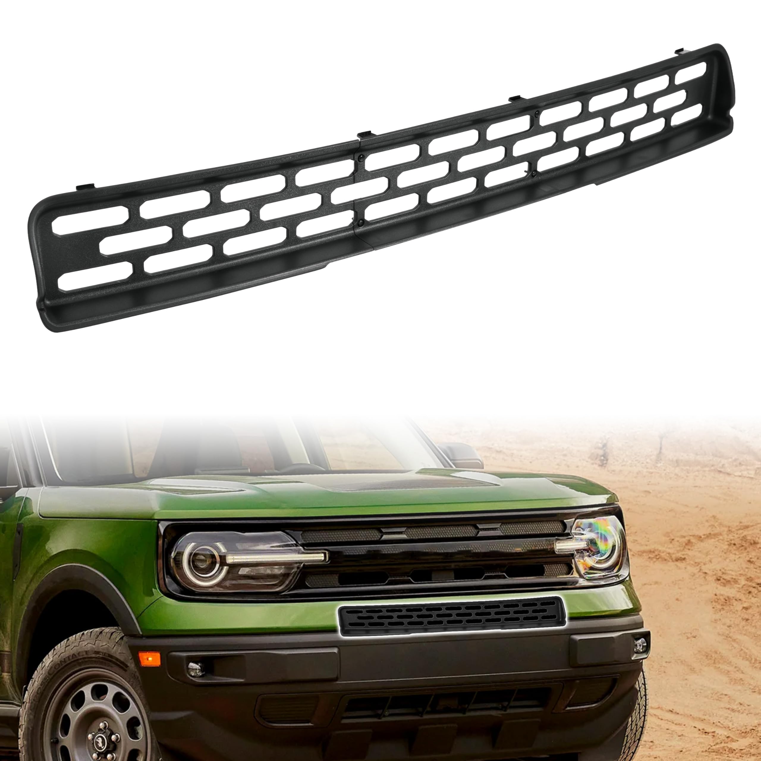 Photo 1 of KEWISAUTO Front Bumper Lower Grille Cover Trim for 2021-2024 Bronco Sport, Combined Front Center Lower Inserts Mesh Grill Trim Cover Panel for Ford Bronco Sport 2021 2022 2023 2024 Accessories, 3PCS