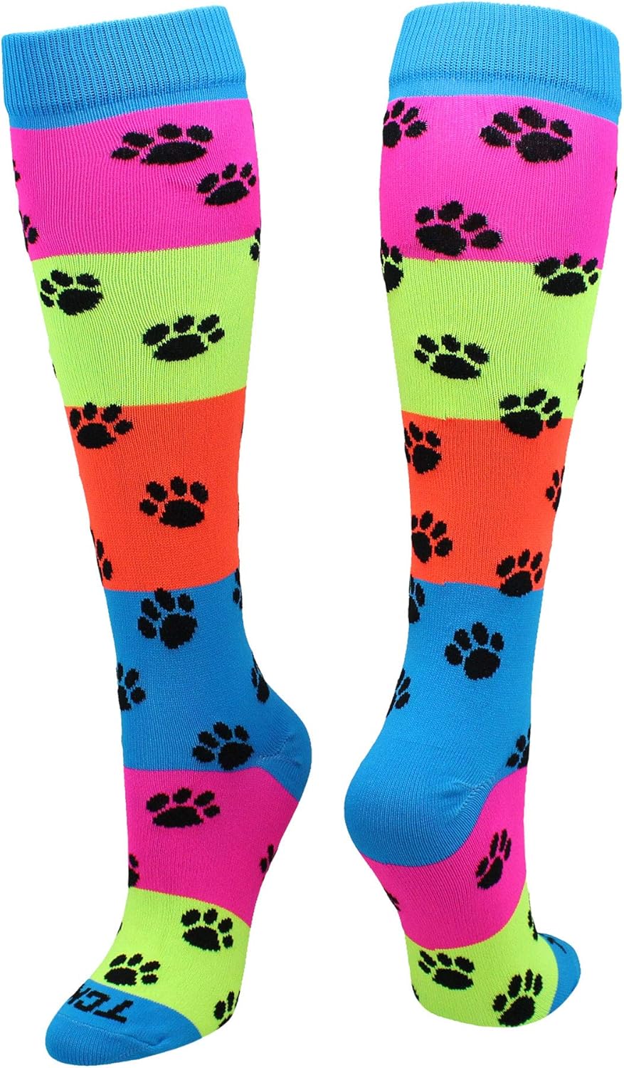 TCK Neon Rainbow Fun Print OTC Socks : Clothing