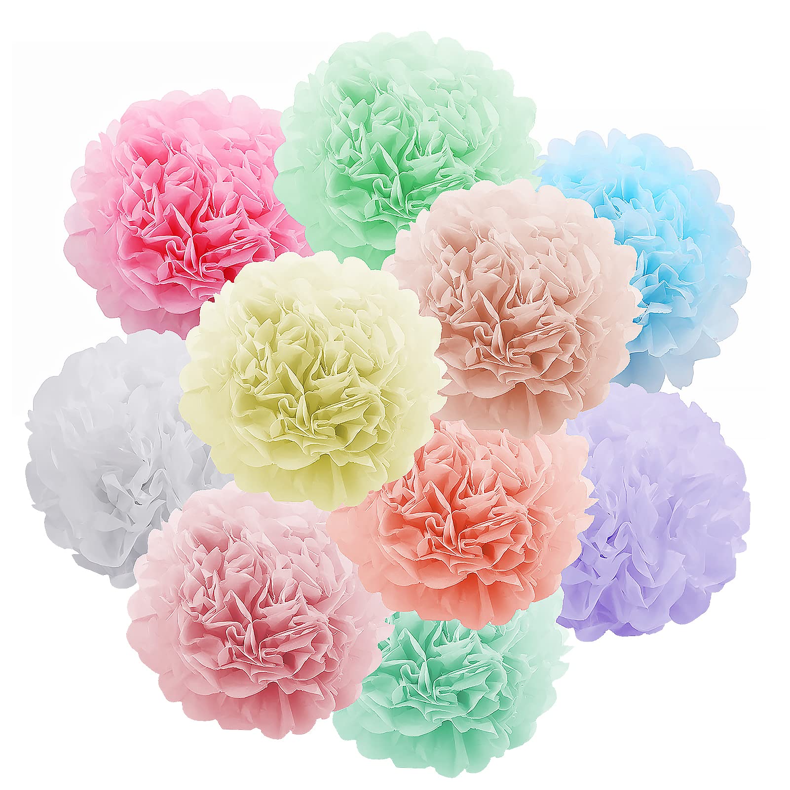 10pcs Multicolour Hanging Tissue Paper Pom Poms, Paper Flowers Ball Garlands Pompoms for Party Wedding Birthday Christmas Festival Decorations Room Decor Party Supplies