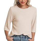 MAGICATELIER Women Fall Outfits Sweaters Tunic Tops Loose Fit Dressy 3/4 Sleeve Crew Neck Business Casual Blouses Shirts 2026