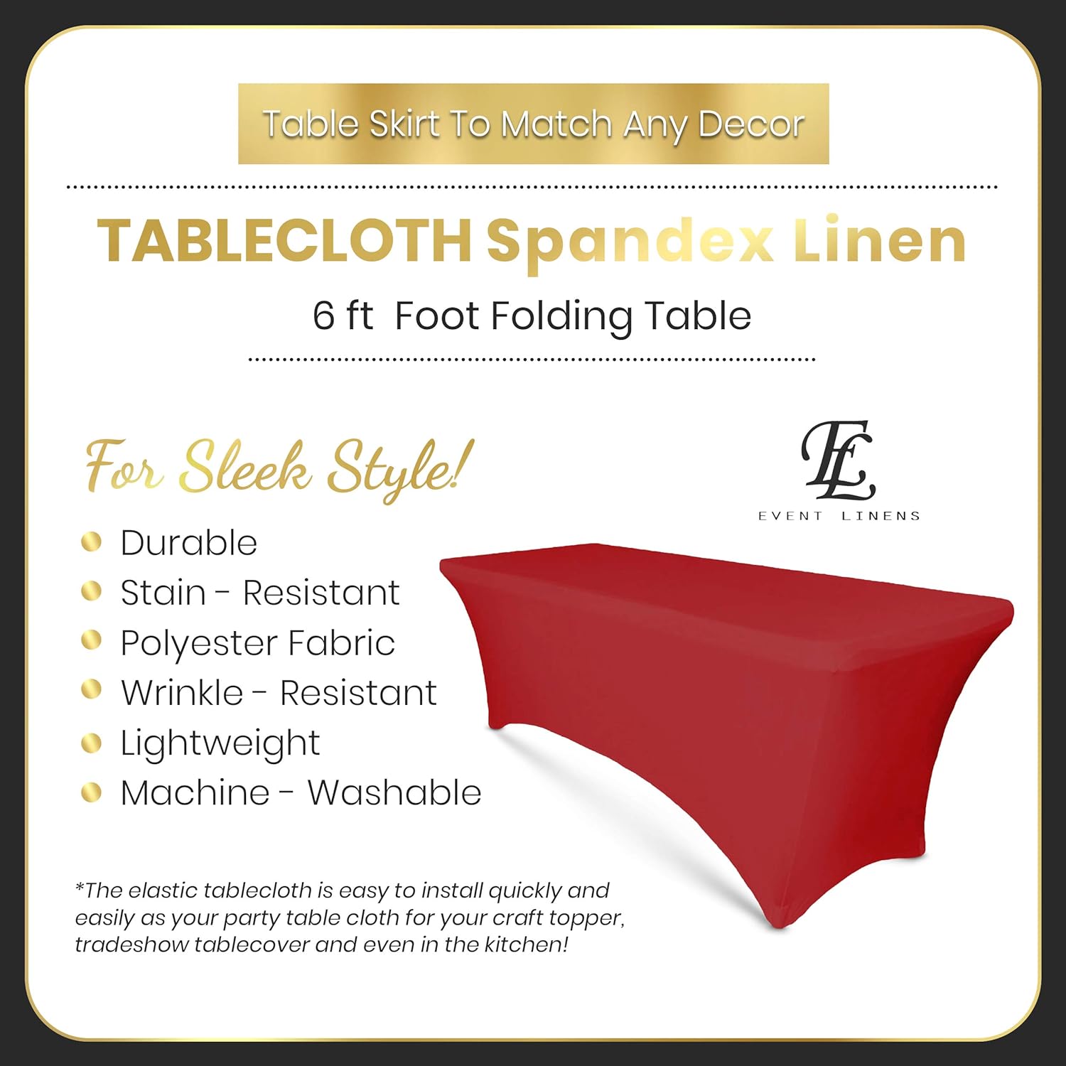 6ft Tablecloth Rectangular Spandex Linen - Black Table Cloth Fitted Cover for 6 Foot Folding Table, Wedding Linens Banquet Cloths Rectangle Covers: Kitchen & Dining