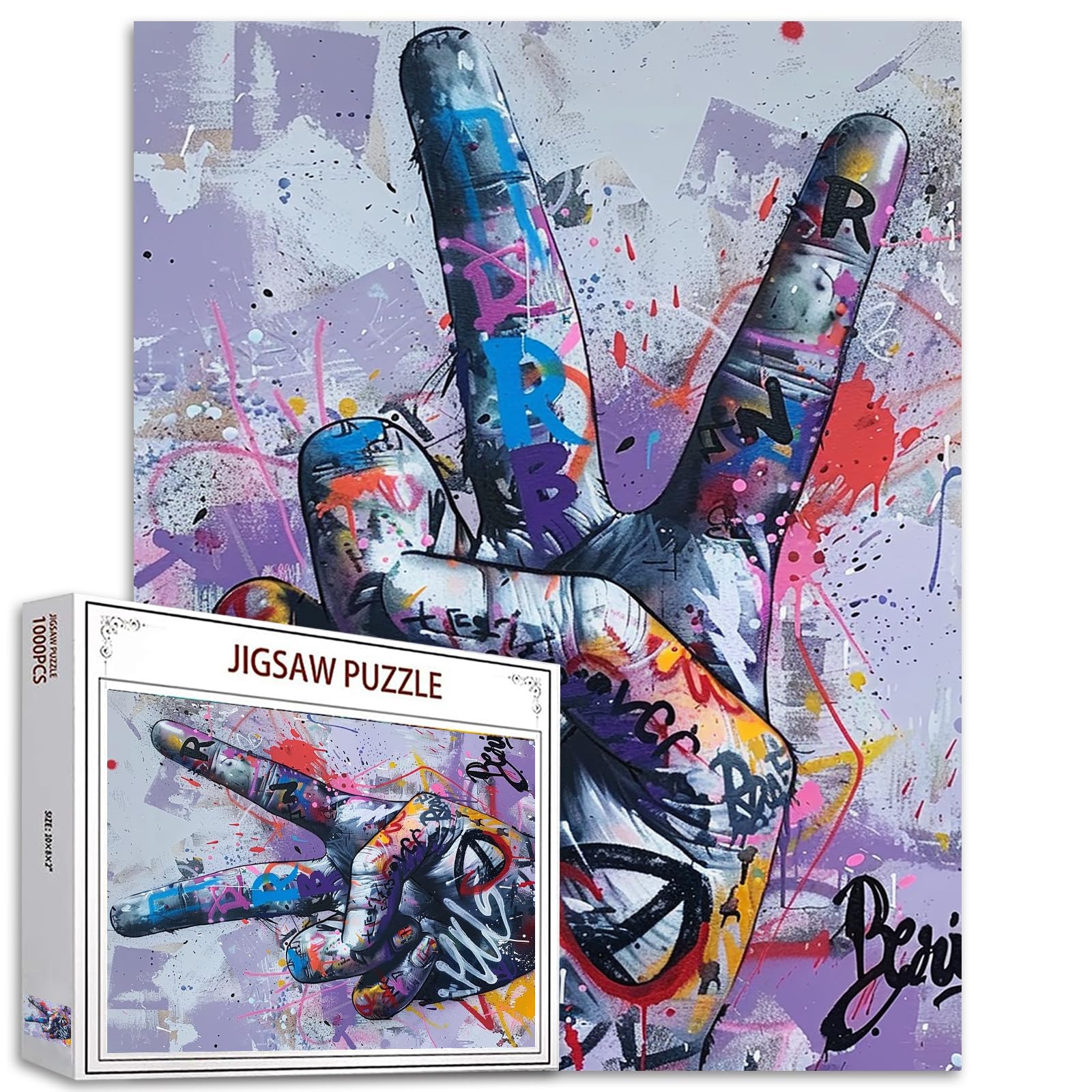 Photo 1 of 1000 Piece Street Graffiti Jigsaw Puzzle Colorful Doodle Happy Gestures Jigsaw Puzzles for Adults Challenging Family Activity Games Colorful DIY Puzzle for Home Decor Gifts for Friends 20 x 27