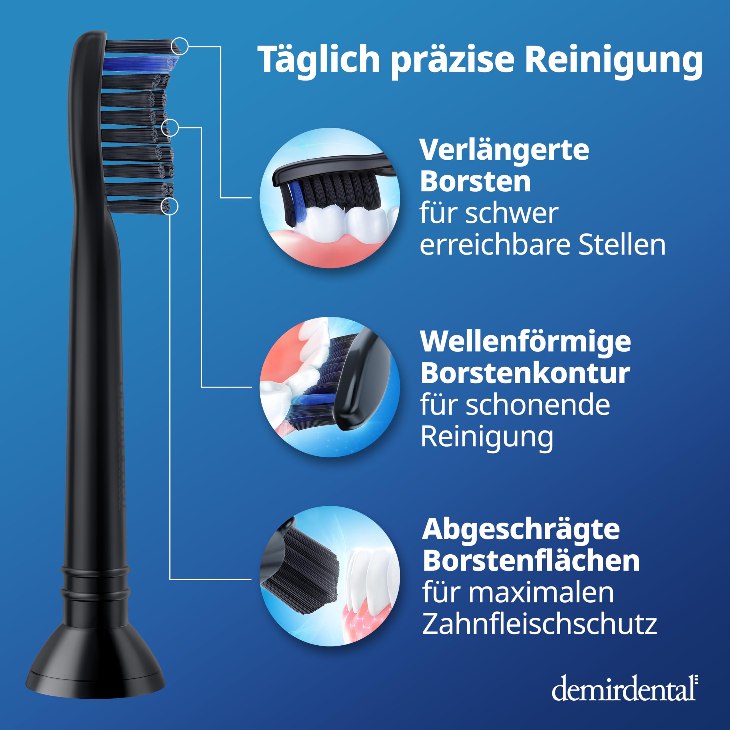 8er demirdental Ersatzbürsten passend für Philips Sonicare, Aktivkohle Aufsätze & Aufsteckbürsten, Medium Bürstenköpfe für natürliche Reinigung, Schwarz 2