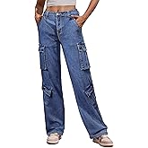 ZMPSIISA Women Pants High Waisted Cargo Pants Combat Military Wide Leg Casual Trousers 8 Pockets