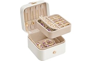 SONGMICS Jewelry Box, Travel Jewelry Case, 2-Layer Jewelry Holder Organizer, 4.4 x 4.6 x 2.8 Inches, Cloud White UJBC185W03