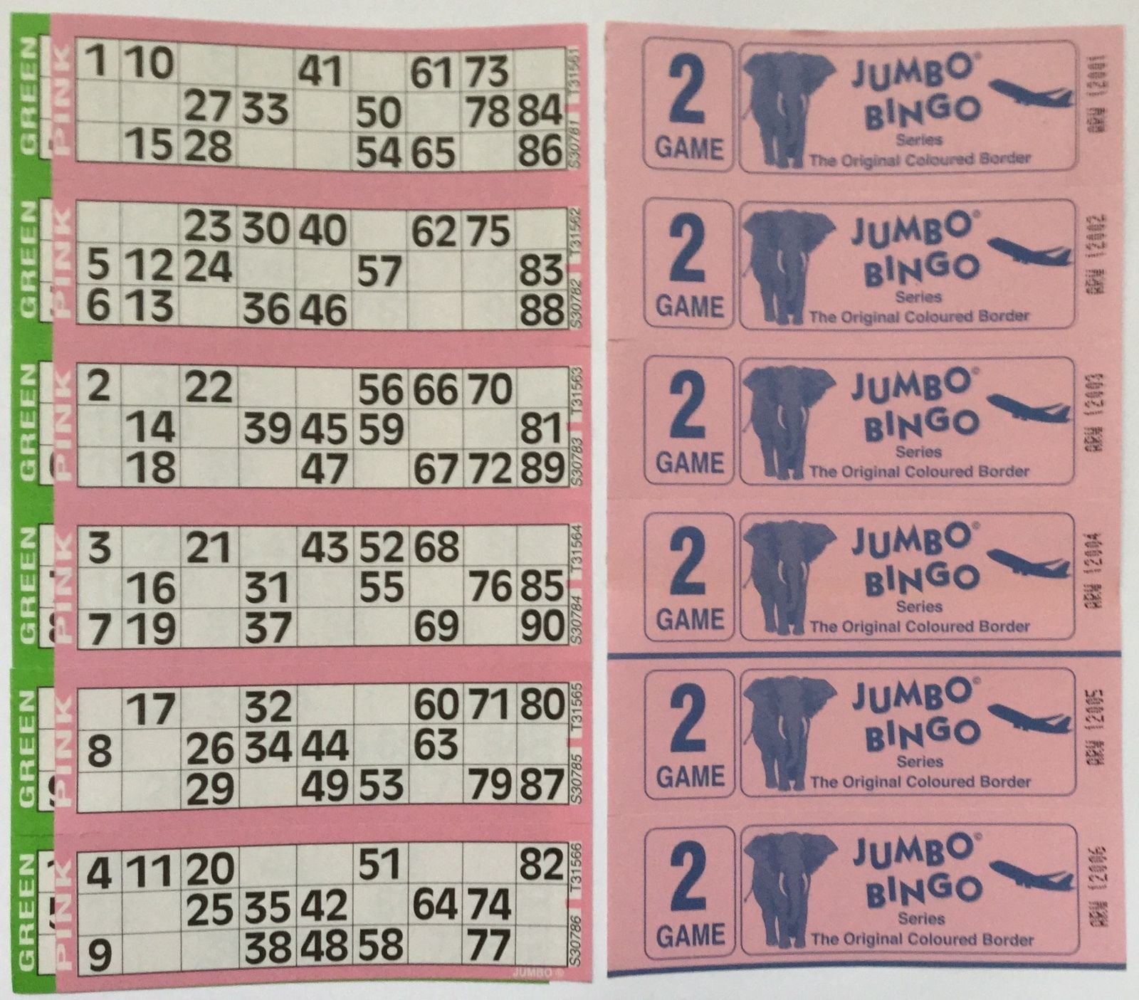 Jumbo 1500 2 PAGE GAMES BINGO TICKETS 6 TO VIEW BINGO BOOKS