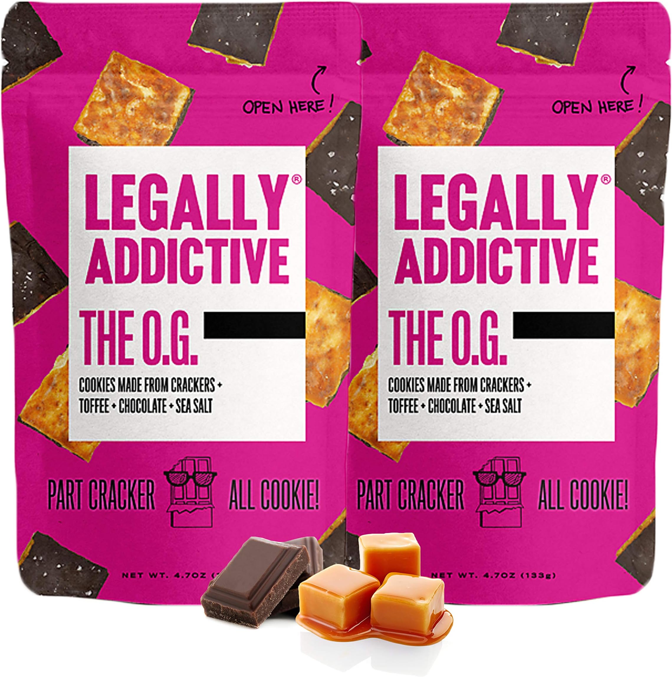 Legally Addictive OG Cracker Cookies - Handmade Gourmet Cookies w/ a Cracker Twist - Crunchy Cookies w/ Cracker, Toffee, Belgian Semi-Sweet Chocolate & Sea Salt - 4.7 Ounces, Pack of 2
