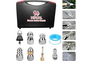 YETIANICAL 8PCS Sewer Jetter Nozzle Kit with Box, Stainless Steel Rotating Nose Sewer Jetting Nozzle for Pressure Washer,Pressure Drain Jetter Hose Nozzle with 1/4 Inch Pressure Washer Quick Connector,5000 PSI