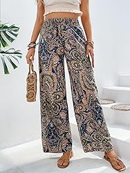 OYOANGLE Women's Boho Paisley Print High Elastic