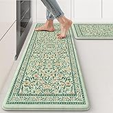 KIMODE Anti Fatigue Mats for Kitchen Floor, 17.3"x29"+17.3"x47" Farmhouse Kitchen Rugs Sets of 2, Cushioned Kitchen Mats for Floor Non Slip, Padded Standing Desk Mat for Sink Laundry Desk Green