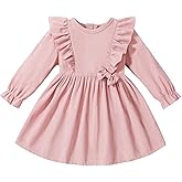 Dalukit Toddler Baby Girls Dress Long Sleeve Ruffle Dress for Baby Girls Casual Solid Corduroy Little Kids Winter Clothes