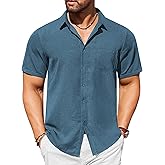 COOFANDY Mens Casual Short Sleeve Shirts Button Down Textured Shirts Summer Beach Shirt with Pocket