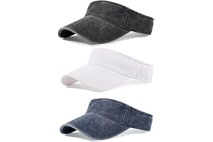 QLAUCA 3 Pack Sun Visors for Women Men Cooling Lightweight Sports Sun Hats Adjustable Twill Cotton Run Visor