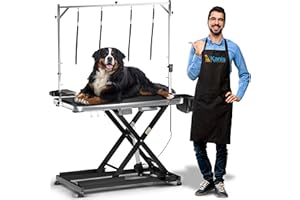 KANIS Professional Electric Dog Grooming Table - Heavy Duty, Height Adjustable Pet Grooming Table w/Leveling Wheels, Grooming Arm, Anti Slip Tabletop & Tool Organizer/Dog Grooming Station (49", BLACK)