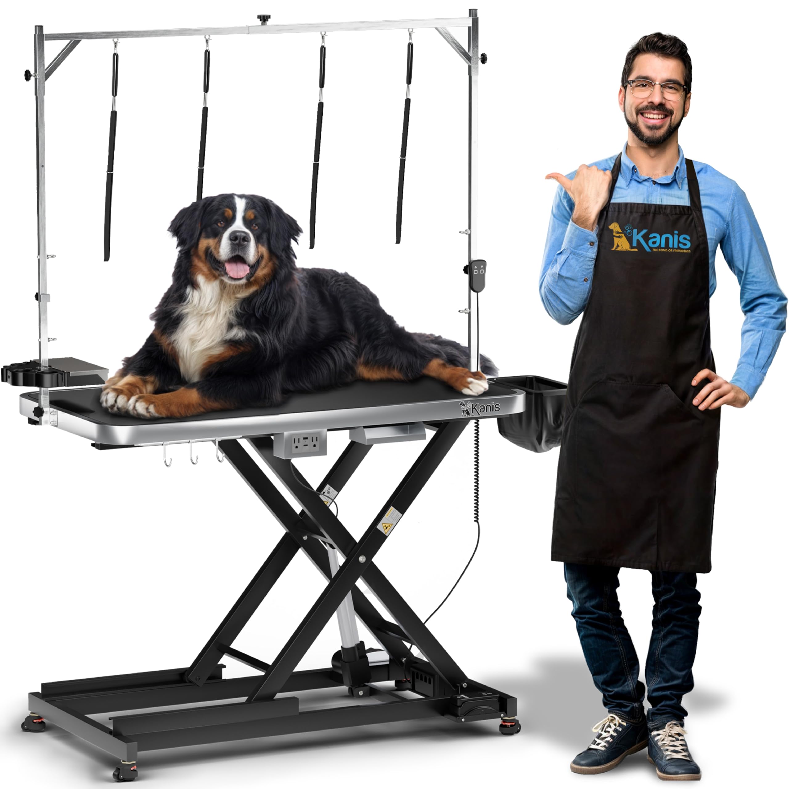 Photo 1 of ** NEW / OPEN INSPECTION ** KANIS Professional Electric Dog Grooming Table - Heavy Duty, Height Adjustable Pet Grooming Table w/Leveling Wheels, Grooming Arm, Anti Slip Tabletop & Tool Organizer/Dog Grooming Station (49", BLACK)