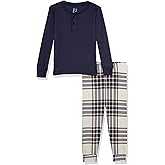 The Children's Place baby boys Button Long Sleeve Top and Pants Snug Fit 100% Cotton 2 Piece Pajama Set