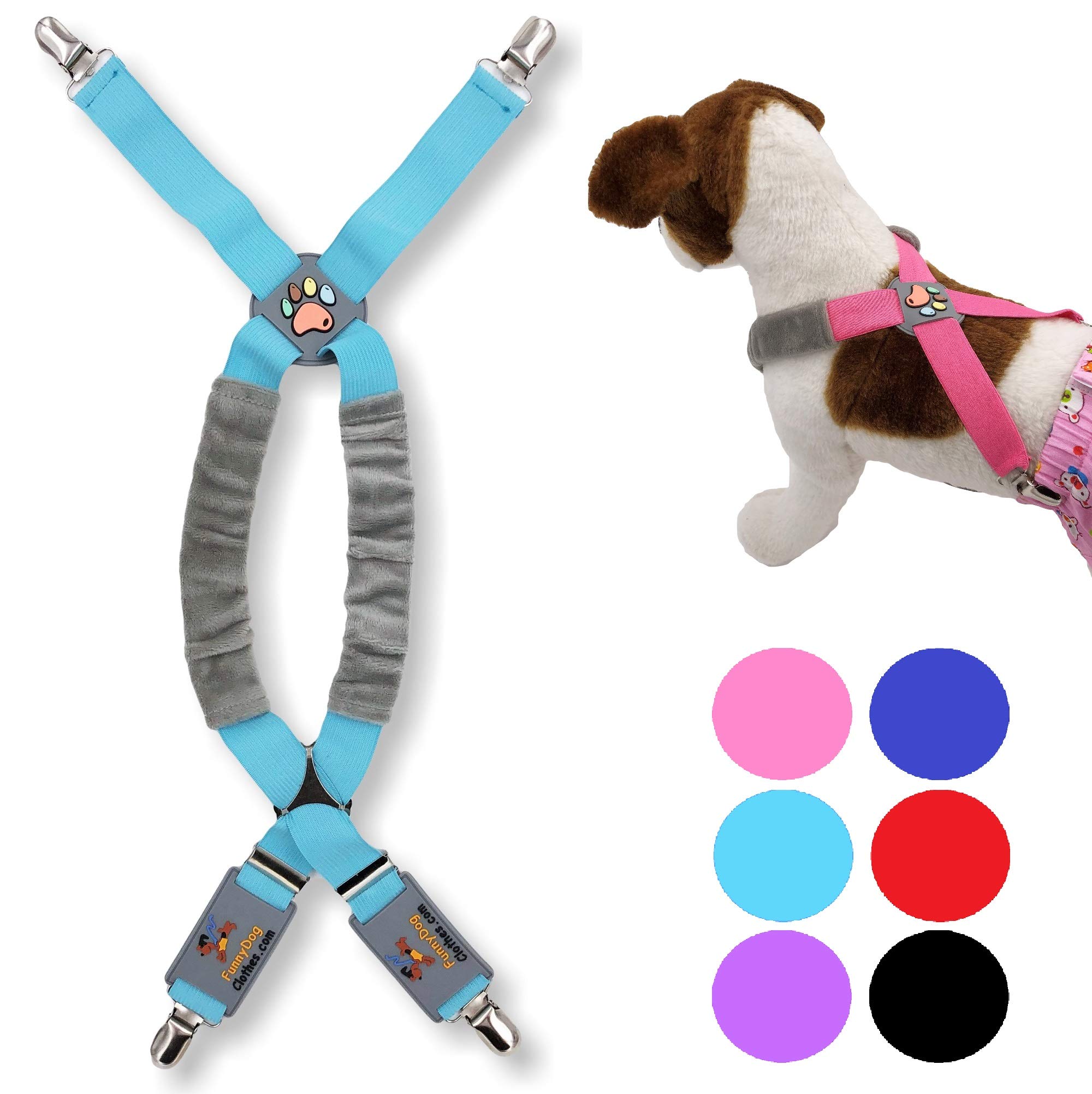 FunnyDogClothes Dog Braces, Pet Clothes, Diapers, Pants, Skirts, Belly Bands for Small, Medium and Large Dogs (XS/M: 9-25 lbs, Blue)