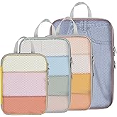 Cambond Compression Packing Cubes for Travel - 4 Set Multi-color See Through Mesh Compression Cubes for Travel Essentials, Space Saving Luggage Packing Organizers Bags for Carry on Suitcases