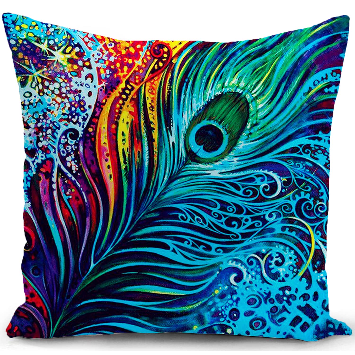 KUNQIAN Cushion Cover Peacock Gift for Women Feather Blue Olive Pillow Cover Decor for Home Livingroom Couch Bed Sofa Decorate Throw Pillow Case 18"x18" — image 1