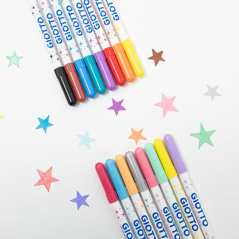 Turbo Glitter, marcadores com tinta brilhante, ponta fina, ponta de 2,8mm, cores variadas, 8 unidades.