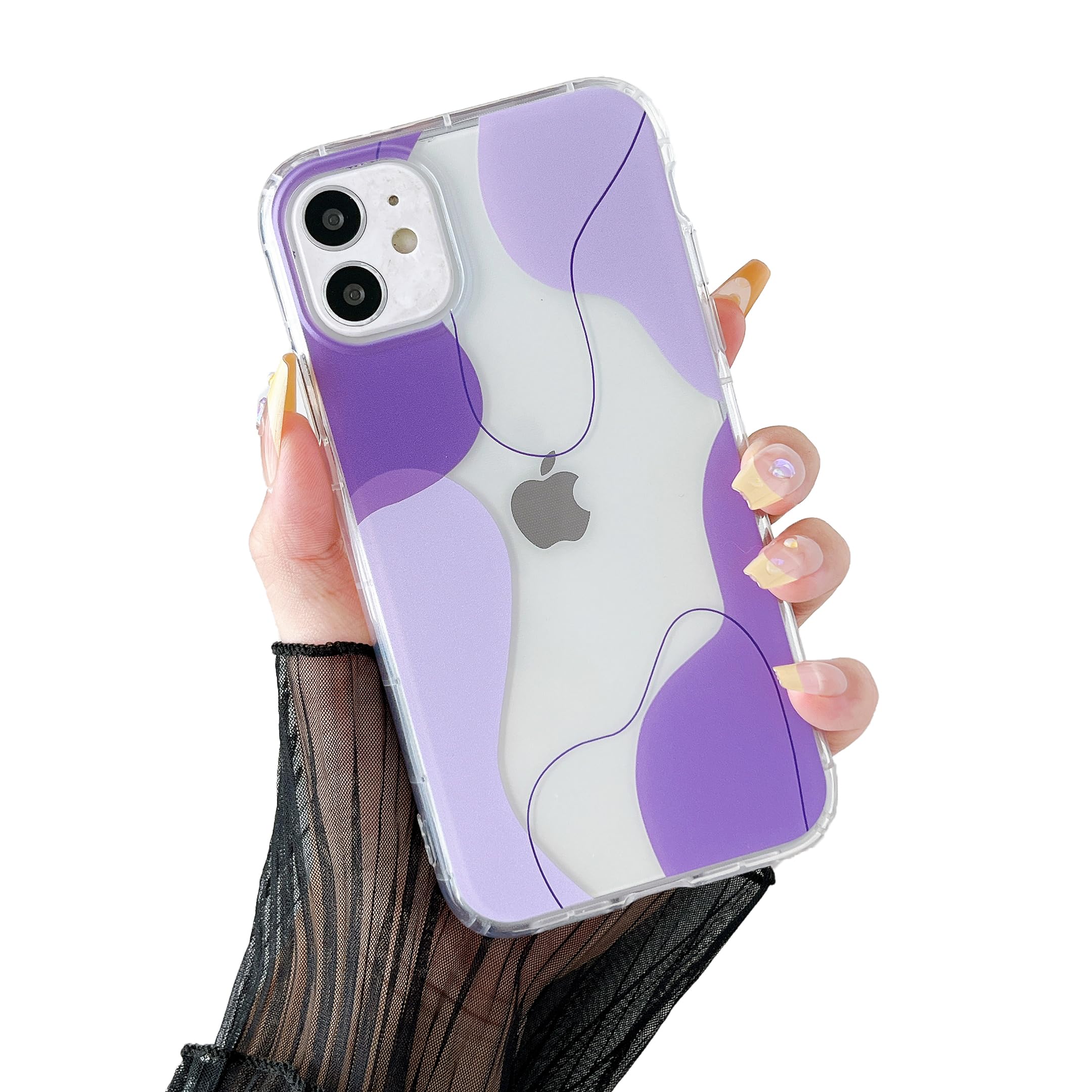 DEFBSC Compatible with iPhone 12/12 Pro Case, Transparent Color Mix Aesthetic Design Soft TPU Bumper Slim Thin Shock-Absorbing Protective Phone Cover - Purple — image 1