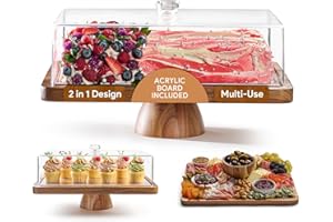 HOMESPHERE Acacia Wood Cake Stand with Lid - Rectangular Cake Holder, 2-in-1 Dessert Table Display Set & Charcuterie Board fo