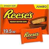 REESE'S Milk Chocolate Peanut Butter Cups Jumbo Bag, 19.5 oz | Snack Size Reese's Peanut Butter Cups, Kosher and Gluten Free Snacks, Individually Wrapped Candy for Sharing, 19.5 oz