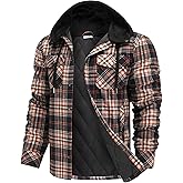 COOFANDY Flannel Jacket for Men Quilted Lined Shacket Long Sleeve Button Down Hoodie Shirt Jackets