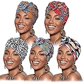 DRESHOW 5 Pack Knotted Headwraps for Women African Turban Pre-Knotted Beanie Headwraps Hair Covers