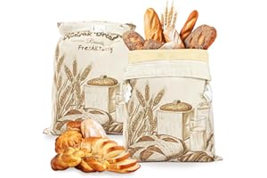 IUMLXJO 2PCS Beeswax Bread Bags for Homemade Breads,17”X13”Natural Lined Cotton Reusable Bread Storage Bags with Sealing Zip 