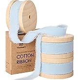 Vitalizart Baby Blue Cotton Ribbon Handmade Fringe 5/8" x 21 Yd Pure Natural Cotton Ribbons for Gift Wrapping Wedding Invites Bridal Shower Bouquets Holiday Decor