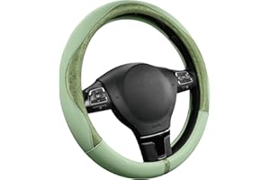 PIC AUTO Steering Wheel Cover, Green Patterned Leather Patchwork Design, Universal Fit 14.5"–15.5", Anti-Slip, Odor-Free, Soft PU Grain Leather, Durable Grip Car Accessory for Girls & Women