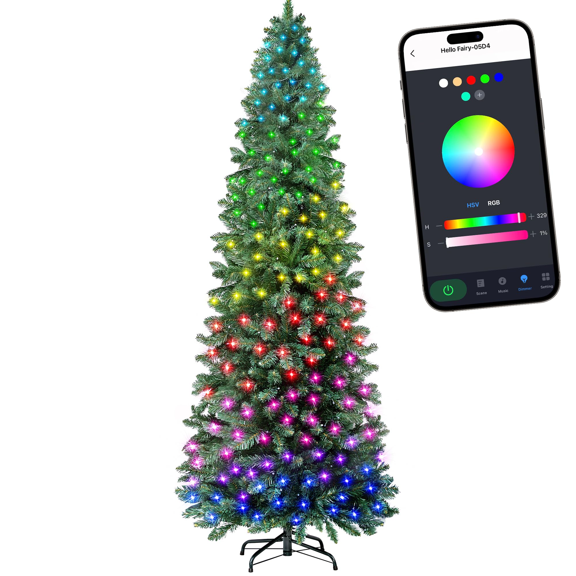 Photo 1 of HOLLO STAR 6ft Prelit Christmas Tree with 250 LED Lights, Artificial Slim Christmas Tree with App-Controlled Multi-Color RGB Lights, 715 Branch Tips, Easy to Assemble, for Home, Party