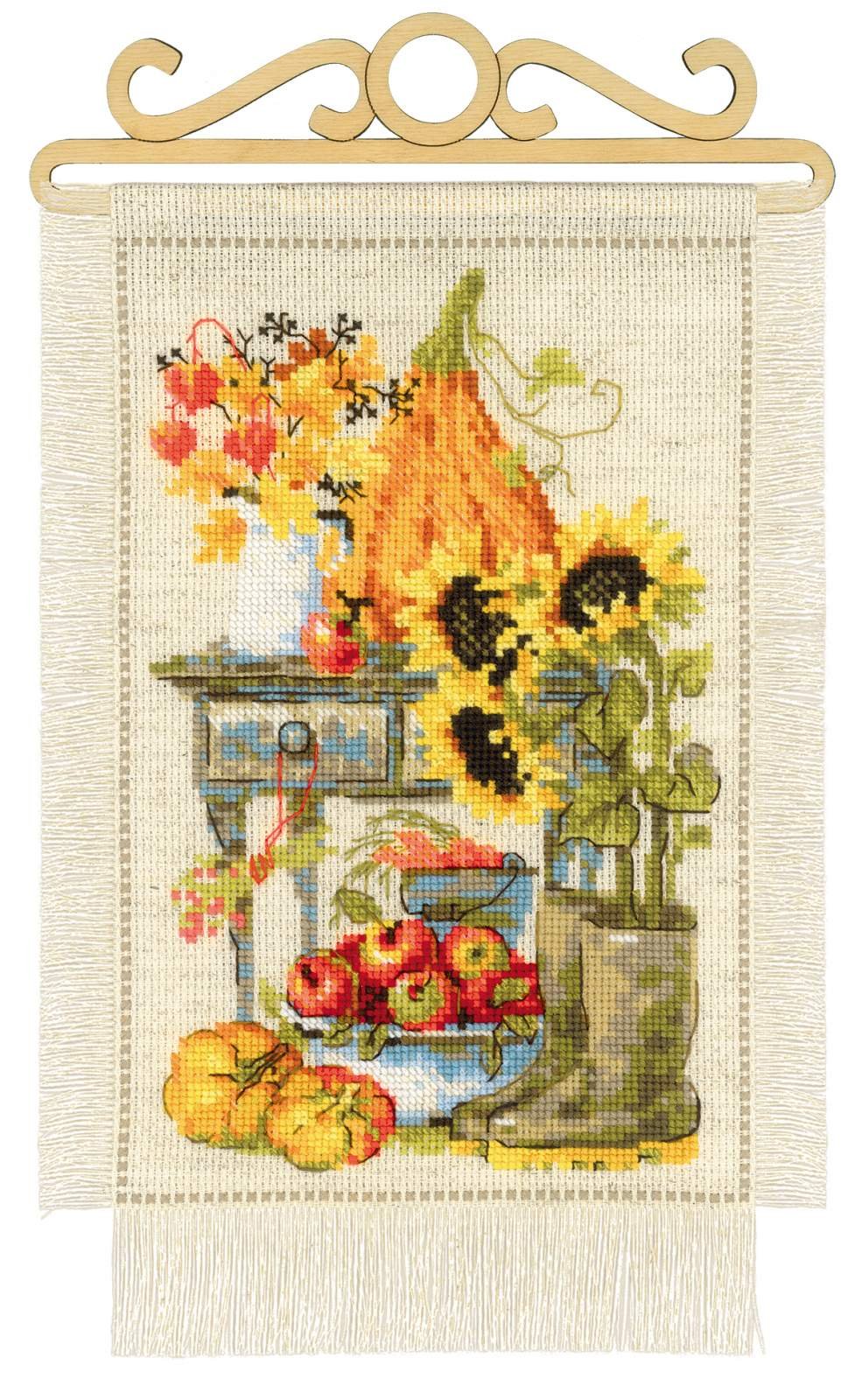 Riolis 1657 Holiday Home Garden Autumn Cross Content Cotton Multi-Coloured 20 x 30 x 0.1 cm
