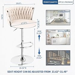 AWQM Velvet Bar Stool Set of 2, Counter Height