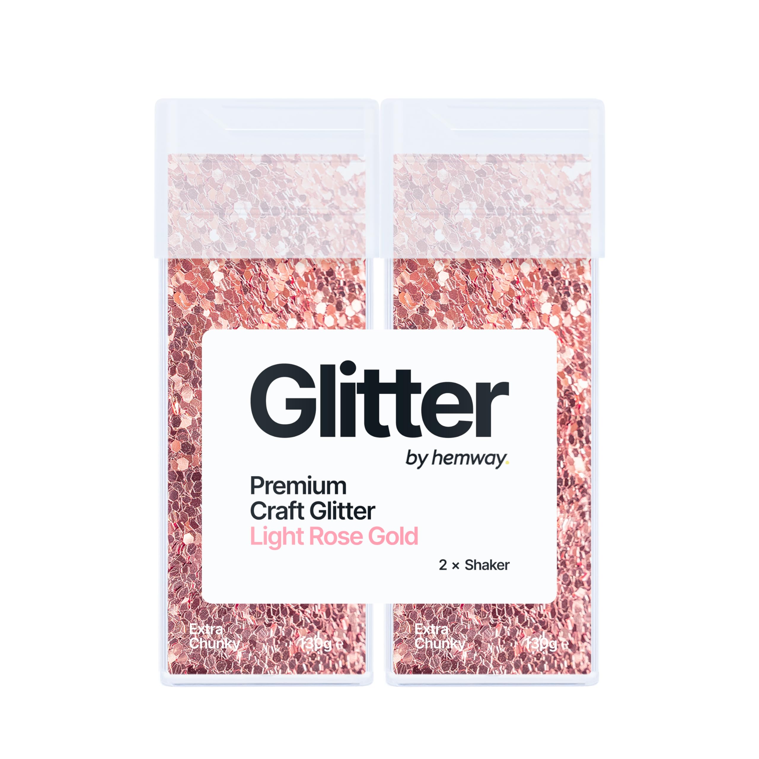 Hemway Glitter Shaker Light Rose Gold 130g x2 Pack Extra Chunky, Craft Glitter Shakers for Resin & Epoxy Crafts, Christmas Art Supplies, Nail, Body, Face, Eye, Festival, Crafting, Slime, Sparkle