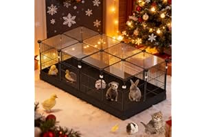 OREKEMO 22 Panels Small Animal Playpen, Rabbit Cage with Doors & Waterproof Mat, Metal Wire Yard Fence, The Guinea Pig Cages for Hamsters, Chicken, Hedgehogs, Indoor Outdoor C&C Cage Black