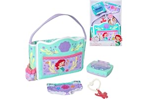 DISNEY PRINCESS My Disney Nursery Baby Doll Accessories, Ariel Transforming 2-in-1 Diaper Bag & Changing Pad for Dolls Inspired by Disney The Little Mermaid! Pretend Wipes Toy Container, Diaper Clip with Charm