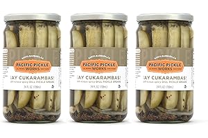 PACIFIC PICKLE WORKS Ay Cukarambas - Spicy Dill Pickle Spears with Garlic, Jalapeño - Gourmet Hot Pickles for Sandwiches, Snacking - non-GMO, Kosher, Gluten-Free 24oz Jar (3-pack)