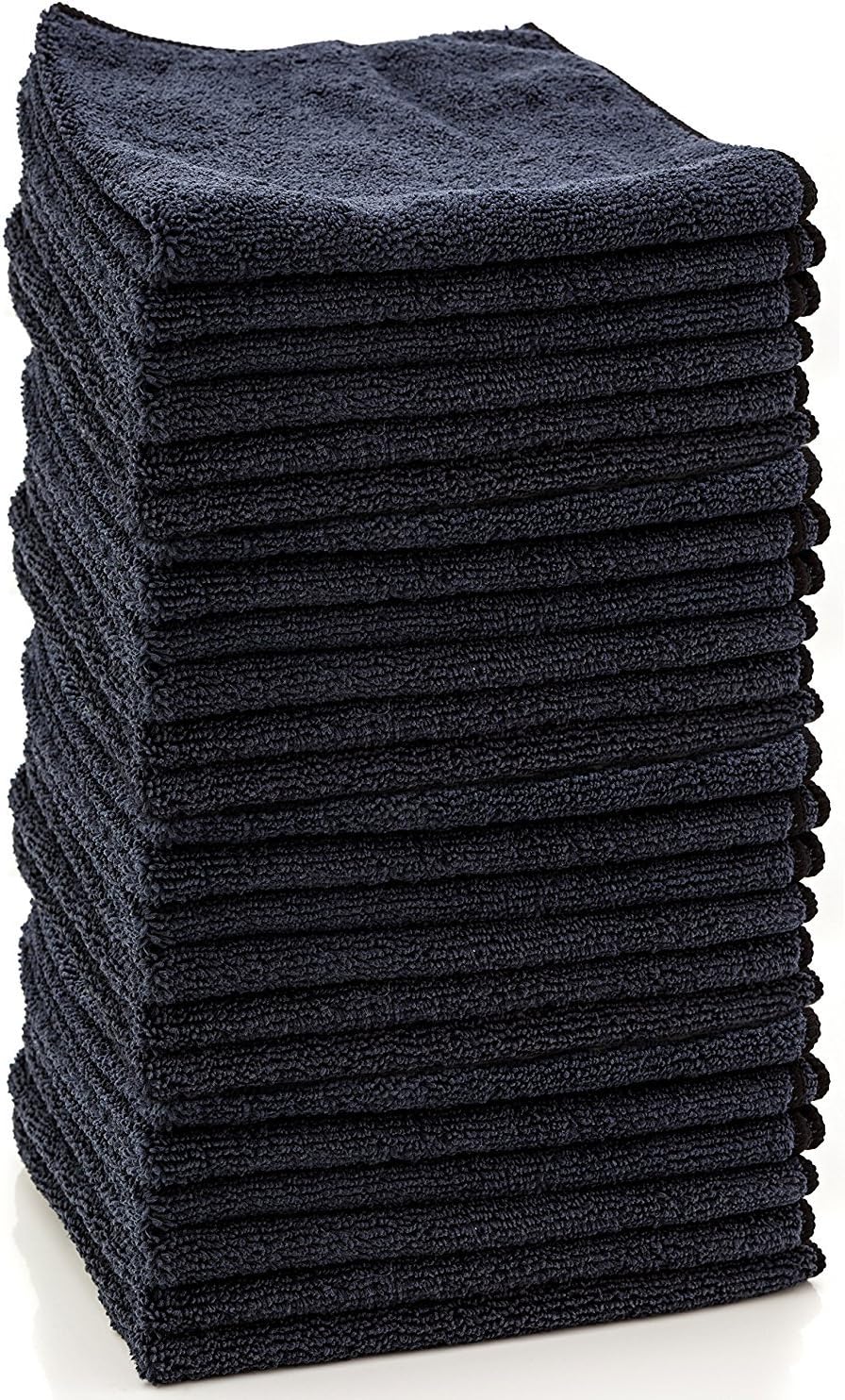 Grade Microfiber All-Purpose Superior Microfiber Towels! Soft, Plush & Durable - Ideal for Screens, Laptops, Windows, Mirrors, Gym, Workout and More! (Black, 24 Pack)