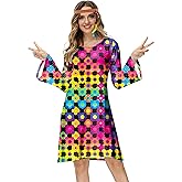 Deerose Women's 70s Hippie Costume Retro Go Go Groovy Dress