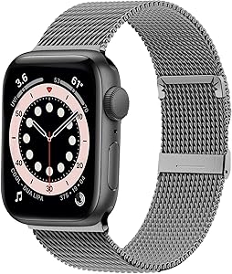 Ewsprou Magnetic Band Compatible with Apple Watch 38mm 40mm 42mm 44mm, Stainless Steel Mesh Strap Replacement for iWatch SE iWatch Series 6/5/4/3/2/1 Women Men (Spacy, 42mm 44mm)